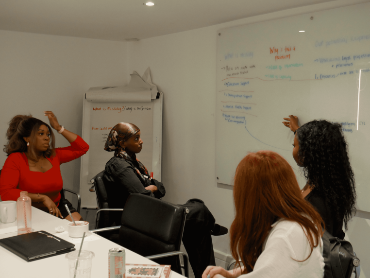 young people writing on whiteboard